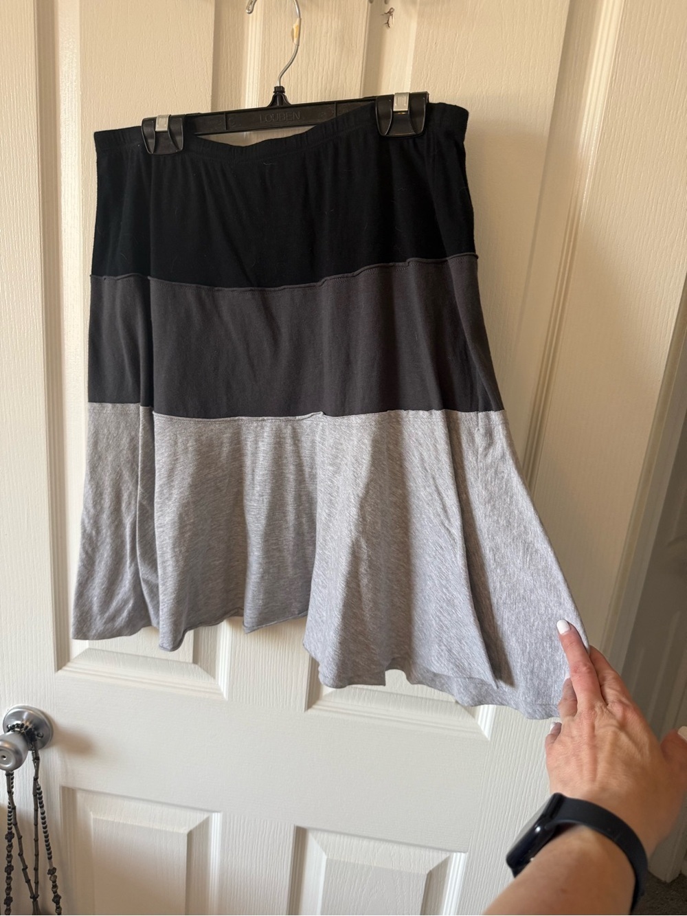 Necessitees Color Block Tiered Skirt Black Gray Size L Made in USA